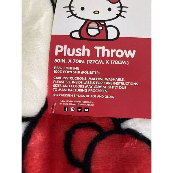 Hello Kitty Autumn Fall Leaves Pumpkins White Soft Throw Blanket 50 x 70” NEW - Picture 4 of 12